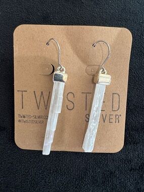 Twisted Silver White Selenite Drop Earrings